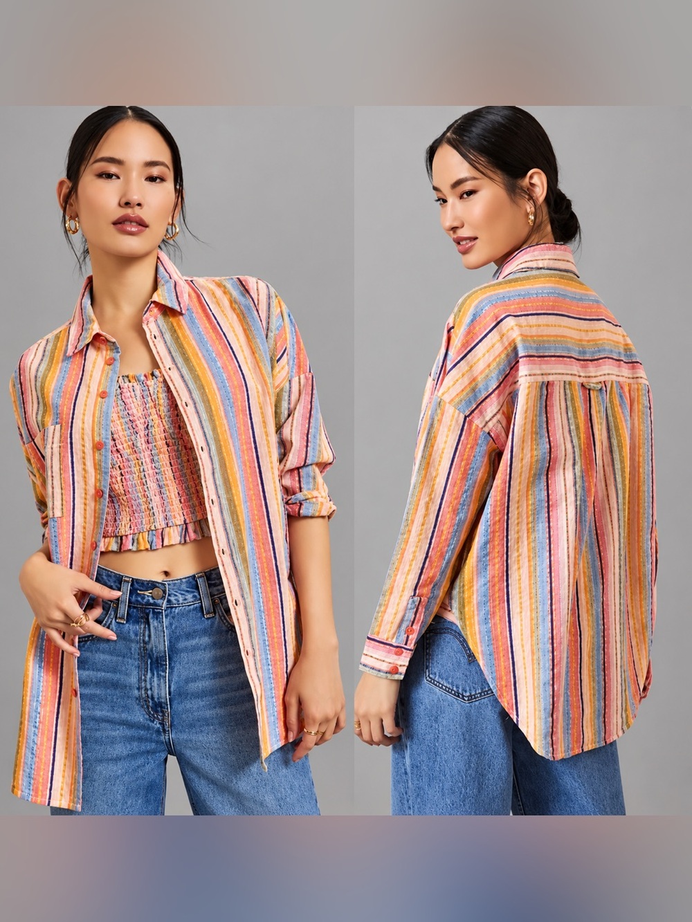 Anthropologie | Pilcro Metallic Striped Boyfriend Shirt | XXS/XS